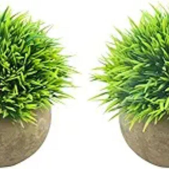 Mini Artificial Plants Set of 2 Faux Green Grass in Grey Pots for Home Office De - Picture 8 of 8